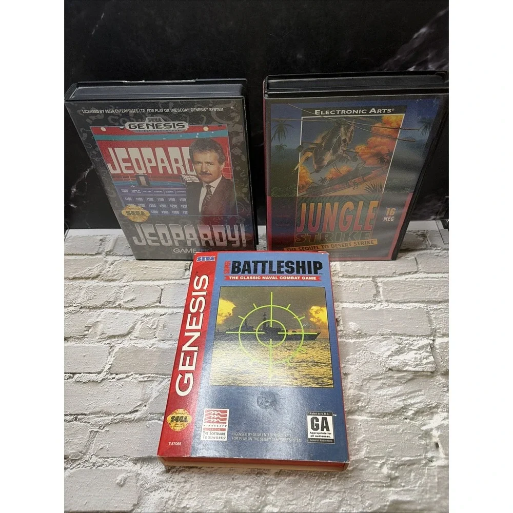 Sega Genesis Bundle  Jungle Strike - Jeopardy - Battleship All CIB All NM Carts